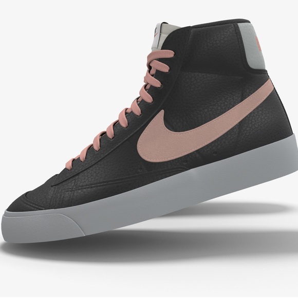 Nike Black Leather Coral Blazer Mid '77 Customized Sneaker Shoes New - Picture 3 of 13